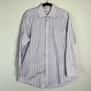 Faconnable Mens Dress Shirt White Pink Striped Pocket 100% Cotton 4/16 R